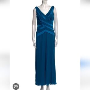 TADASHI SHOJI DESIGNER SILK GOWN red Carpet Teal Layered Wedding Plus Maxi